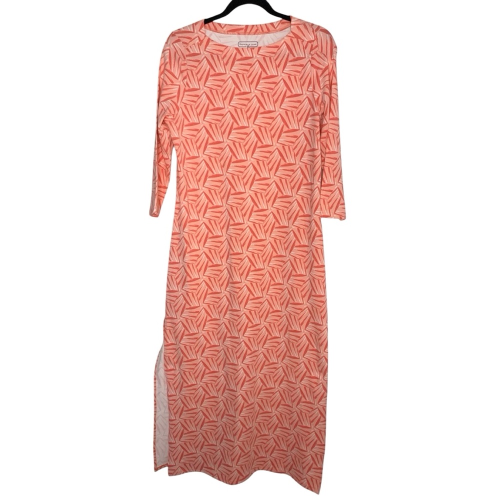 Duffield Lane Small Pink Coral 3/4 Sleeve Cotton Side Leg Slit Summer Dress